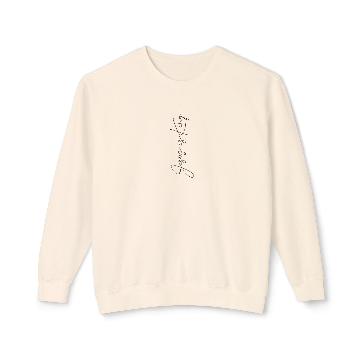 Ivory sweater with text on a white background