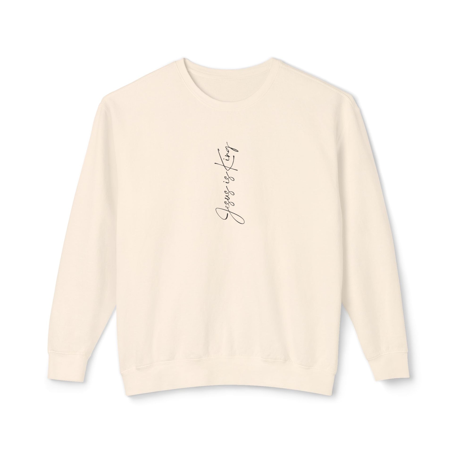 Ivory sweater with text on a white background