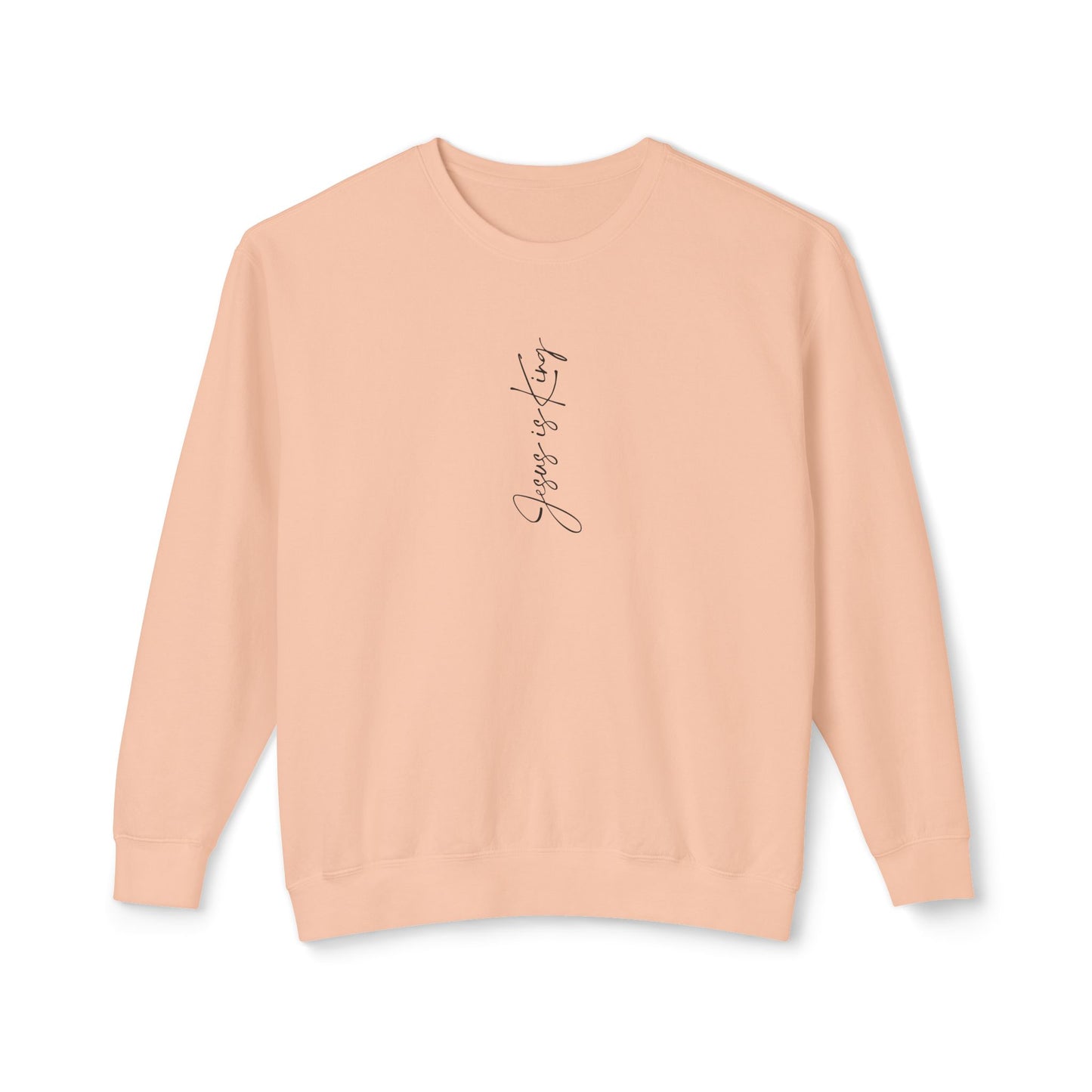 Pink sweatshirt with text on the back against a white background