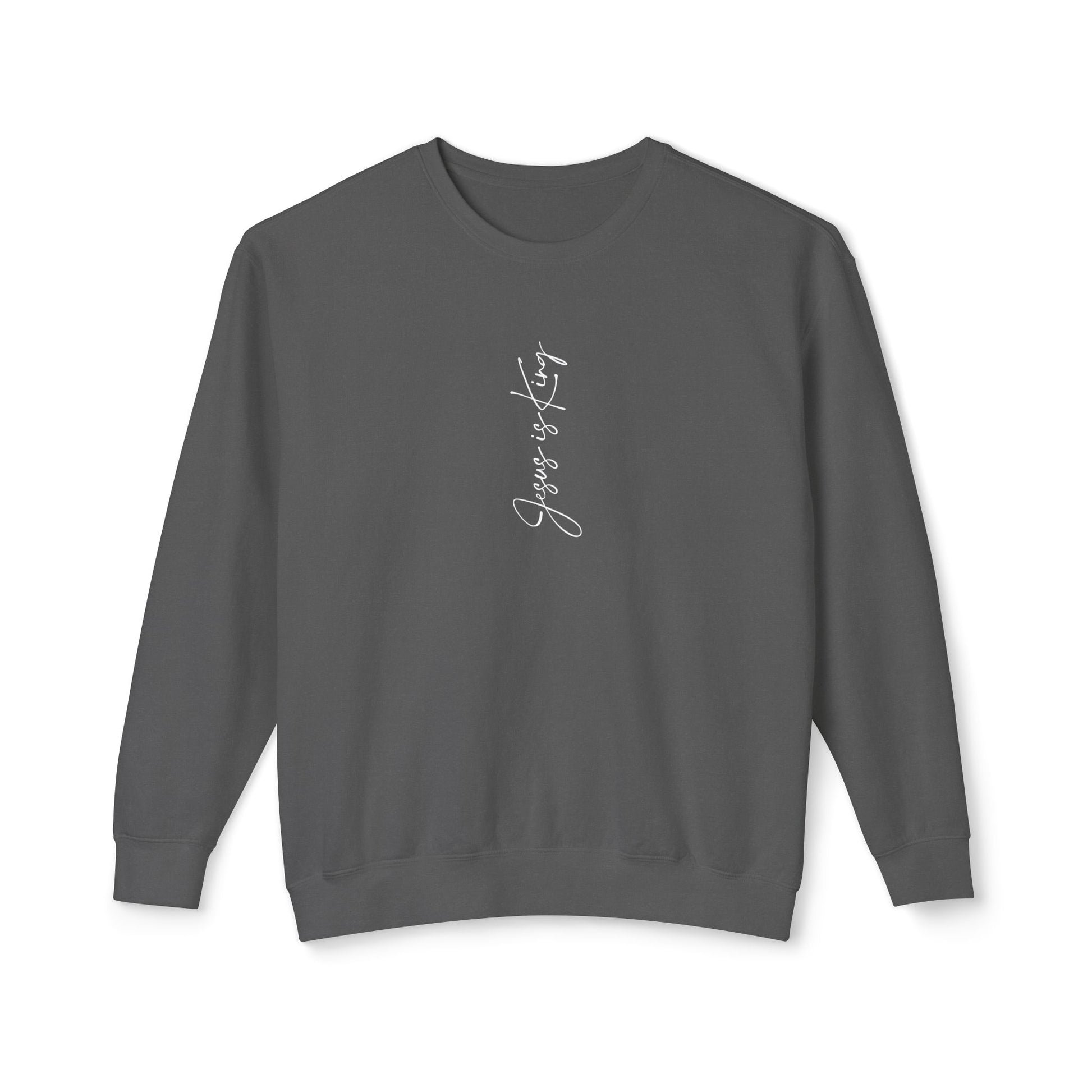 Dark pepper sweatshirt with white text on a white background